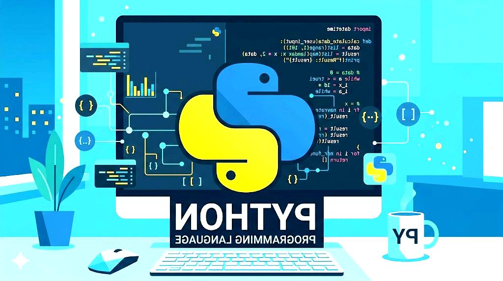 Pythonの人気と学習メリットを象徴するテクノロジーとコードの抽象ビジュアル