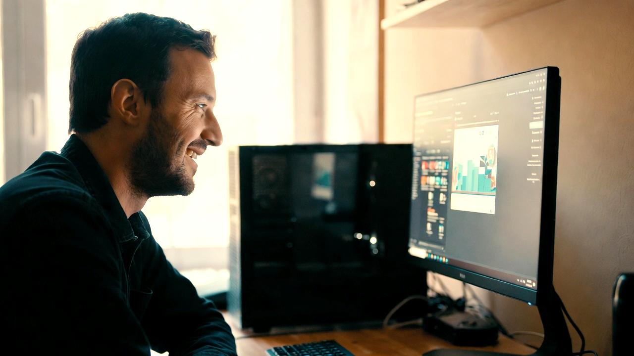 暗い画面で目の疲労を軽減するダークモードのイメージ