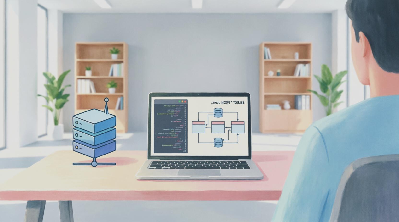 SQLiteとCSVの構造の違いを比較しているイメージ