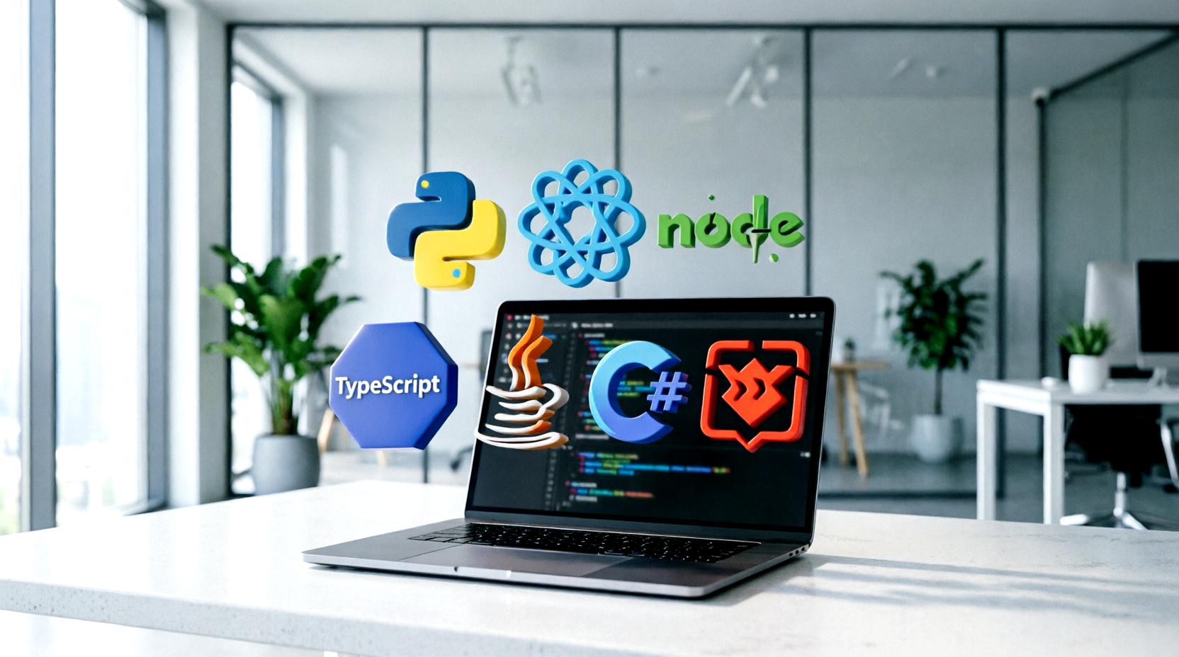 RubyとJavaの将来性を比較する抽象的なテクノロジーイメージ
