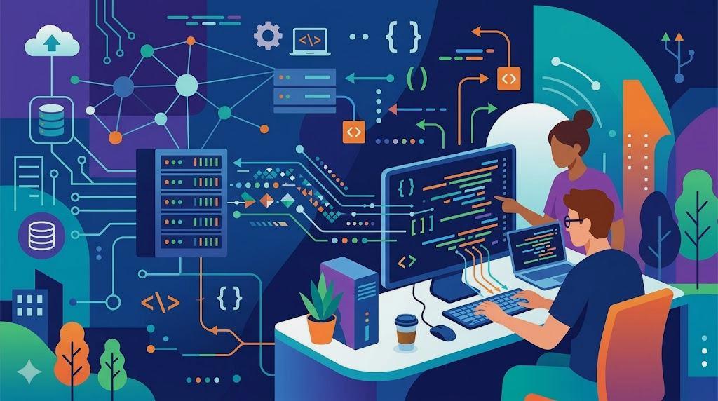 VBAでHTTPリクエストのURLエンコードやヘッダー、JSONボディを構築する手順を解説するイメージ