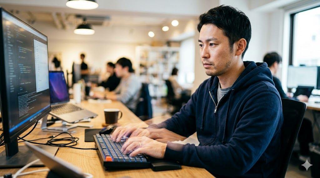JavaとHaskellのロゴが調和する図。バックエンド開発の最適解を示す技術選定の結論イメージ。
