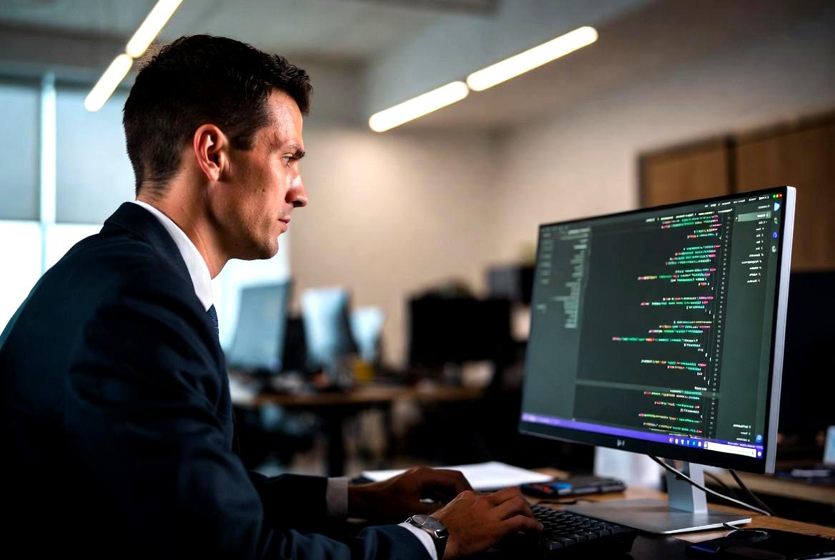 TypeScriptの型チェックが警告を表示するエディタ画面と、それを修正する開発者の手元