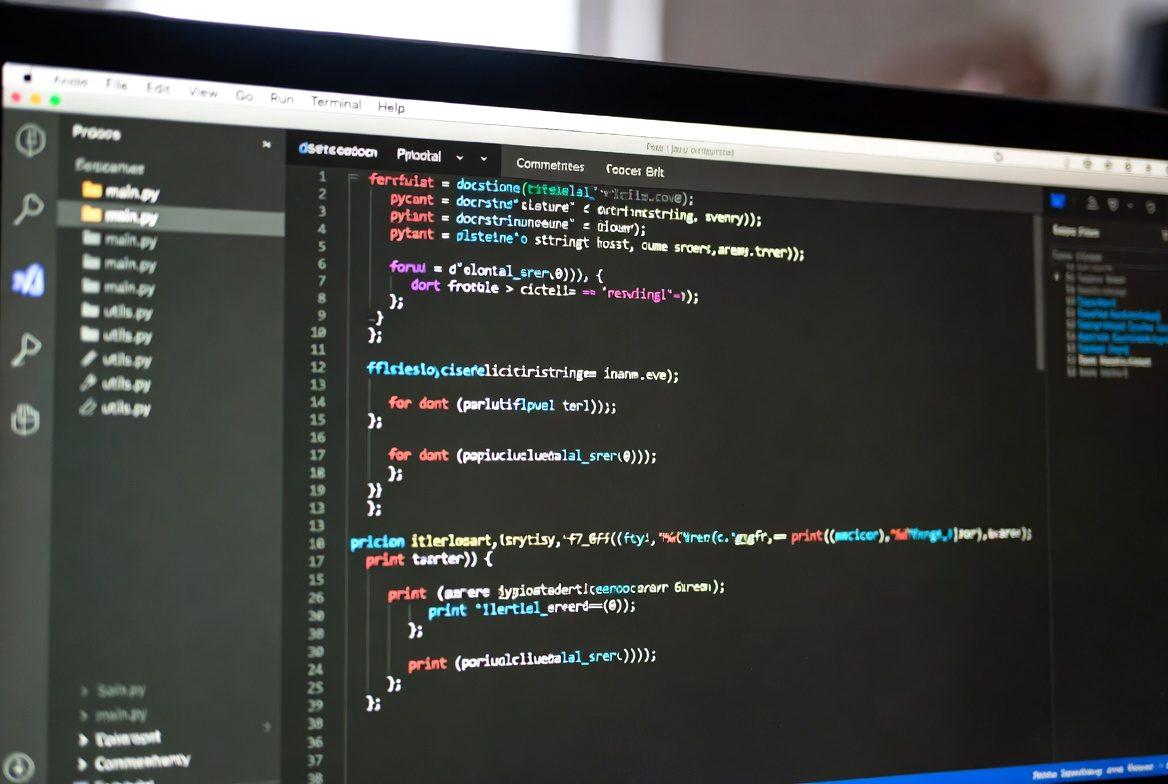 Goのソースコードと並行処理のイメージが表示されたパソコン画面