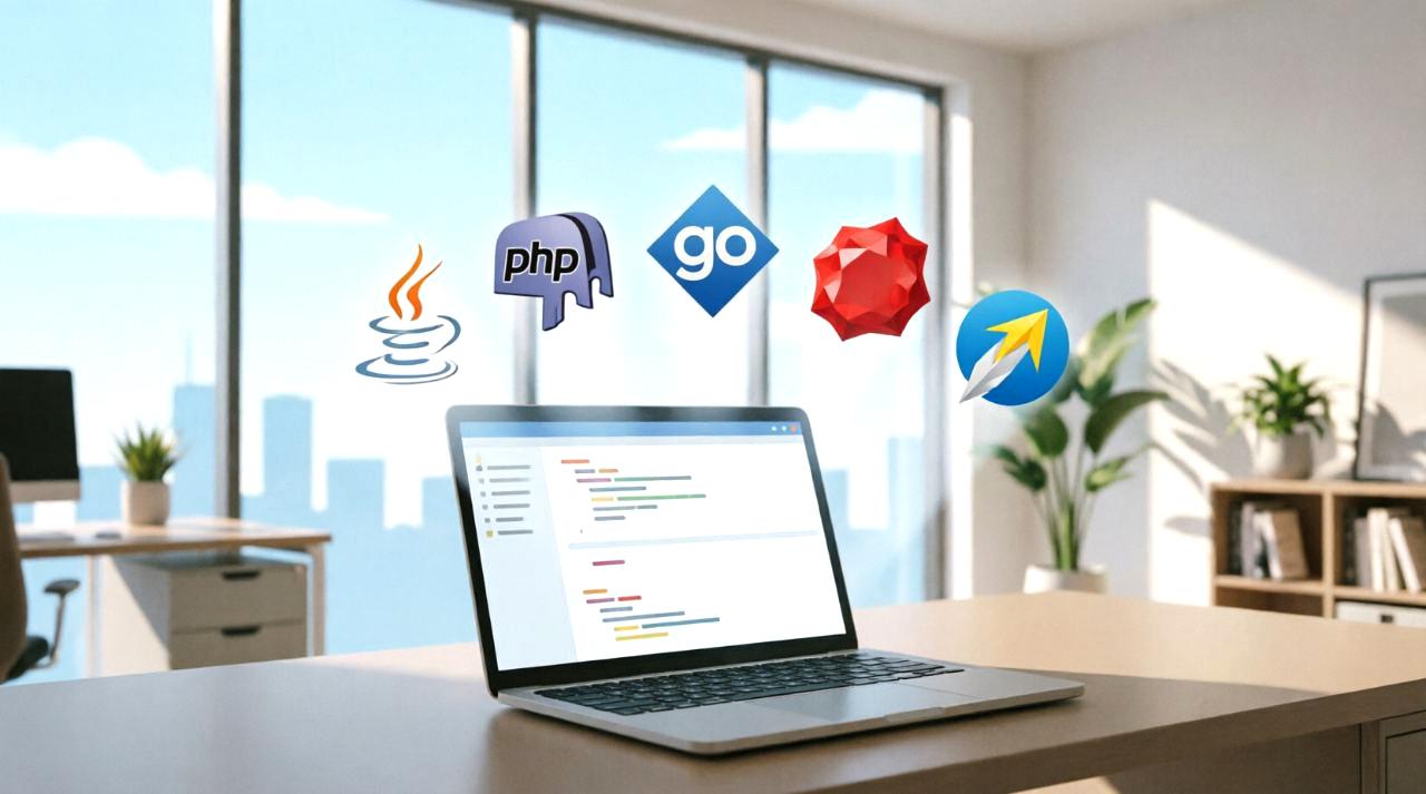 クラウドサービスとWebAssemblyロゴを背景にしたC#とDartのロゴ