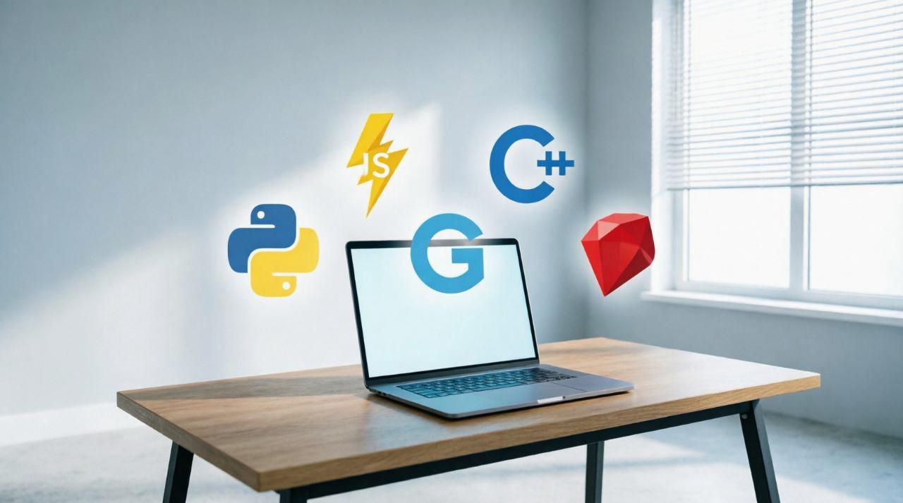 WindowsとLinuxのロゴが融合する未来的なインターフェース